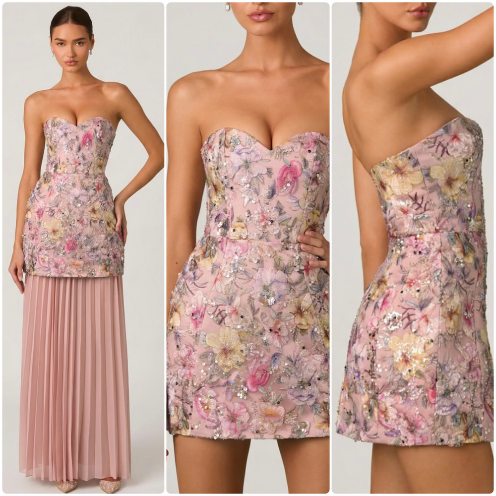 Oh Polly Galia Embellished Convertible Lace-Up Gown Dress Floral Pink size 6 New